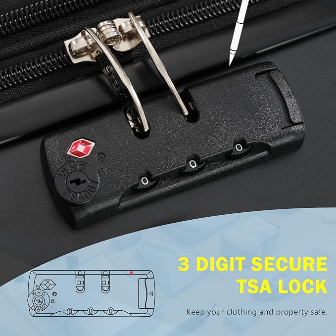 Merax 3 Piece Luggage Sets, Hardside Lightweight Carry on Suitcase,Durable Expandable Luggage with Travel Bags Spinner Wheels and TSA Lock,Black