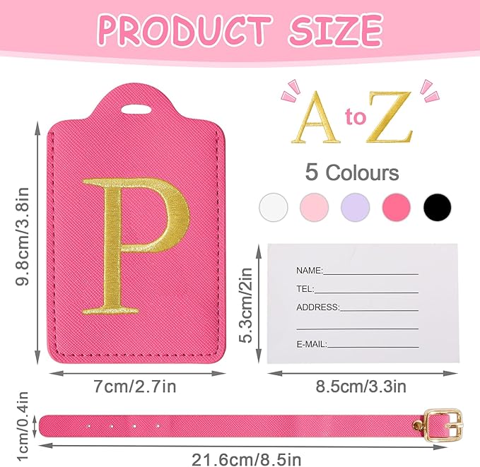Initial Letter Luggage Tags for Suitcases, Personalized Embroidered Letter Luggage Bag Suitcase Identifier Name Tag, Cute PU Leather Travel Luggage Tags, Bag Tags for Luggage Handbags(Rosered P)
