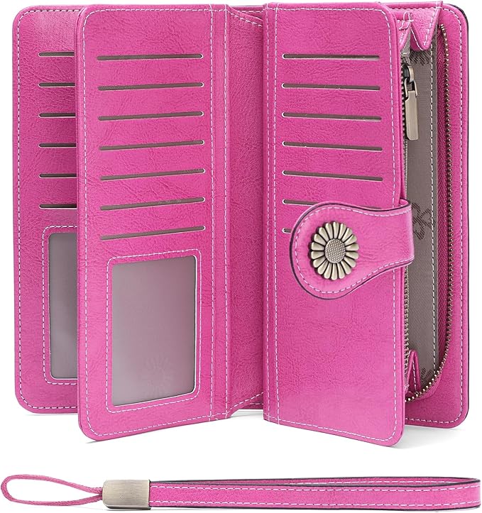 SENDEFN Wallets for Women Leather Credit Card Holder with RFID Blocking Large Capacity Wristlet | with RFID Blocking, Large Capacity, Wristlet, with RFID Blocking, Large Capacity, Wristlet