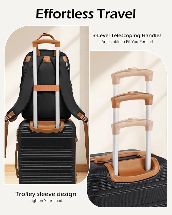 LONG VACATION 3 Piece Carry On Luggage Set with Backpack, 20 Inch Carry Suitcase with Spinner Wheels, ABS+PC Hardshell Suitcase set with TSA Lock & YKK Zipper