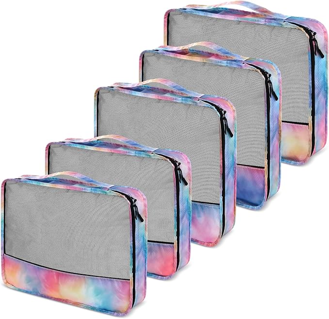 5 Pcs Packing Cubes for Suitcase Large Travel Cubes Carry on Luggage Organizer Bags for Clothes Accessories (Mixed,Watercolor)