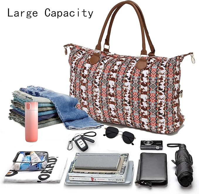Weekender Bag Duffle Bag For Women Large Travel Tote Bag Overnight Weekend Bags With Shoulder Strap Cow Leopard Atzec…