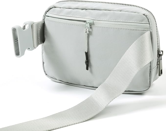 ODODOS Unisex Mini Belt Bag with Adjustable Strap Small Fanny Pack for Workout Running Traveling Hiking, Light Grey