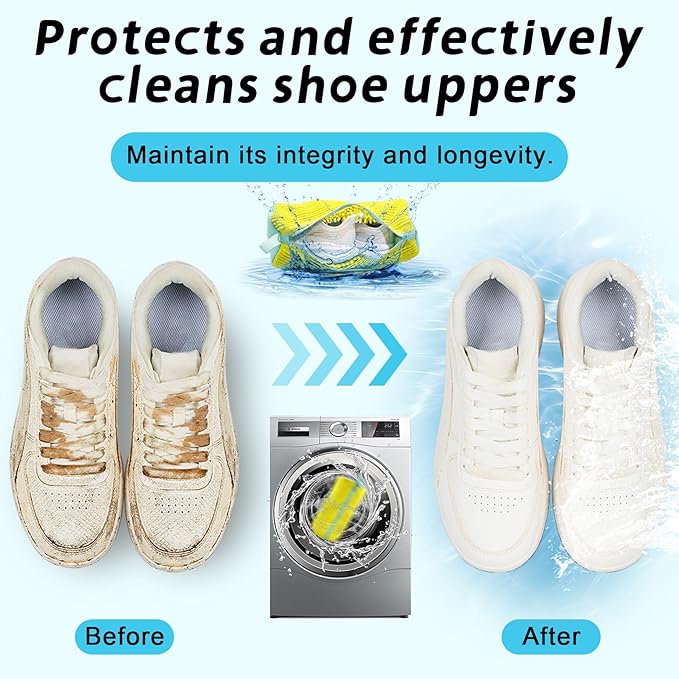 Shoe Washing Machine Bag, 2 Pack – Laundry Shoe Bag for Dryer, Reusable, Fits All Shoe Types, 360° Deep Cleaning with Self-Locking Zipper, Wash Two Pairs at Once, Protects Shoes and Washing Machines