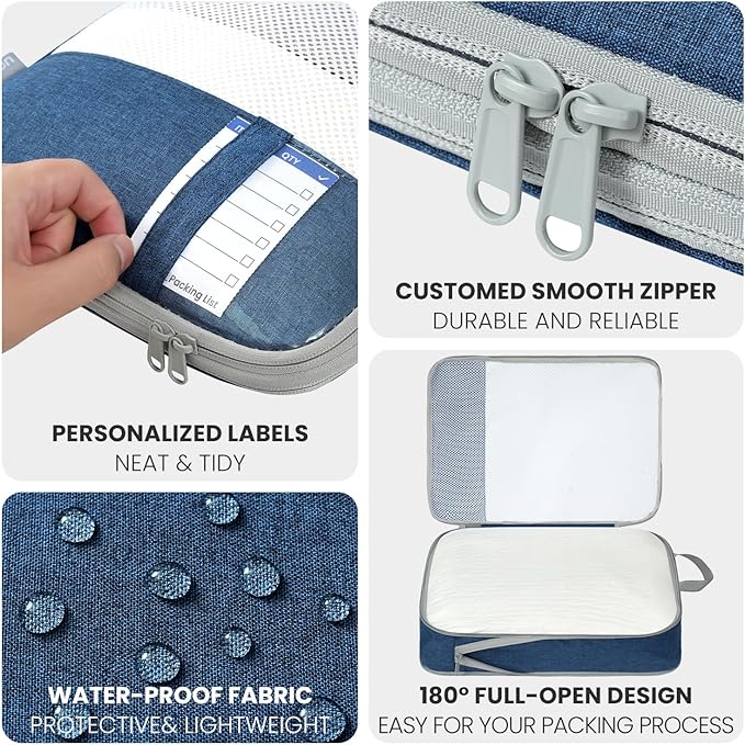 Compression Packing Cubes for Travel, Lightweight Vacation Travel Essentials, Travel Accessories for Suitcase Organizer Bags Set, Durable Luggage Organizer
