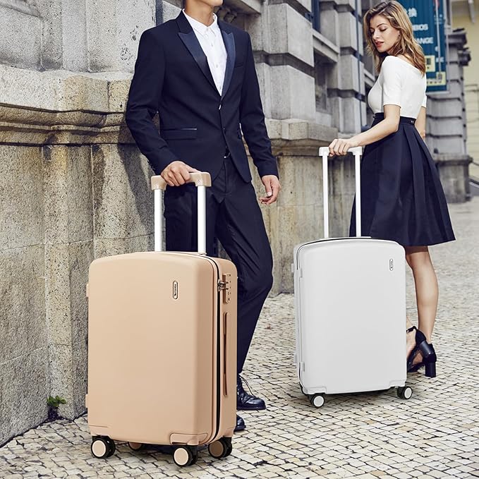 Hanke Hard Shell Luggage Sets 3 Pieces, Carry On and Checked Luggage Sets with Spinner Wheels, Durable PC Hardside Rolling Suitcase for Travel (16/24/28 Inch,Cuba Sand)