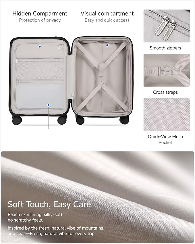 Carry On Luggage 22x14x9 Airline Approved, FLO5 Expandable Polycarbonate Suitcase with Front Pocket (FX-Core, Brown-Black, 20 Inch)