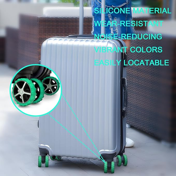 (8 Pack) Silicone Luggage Wheel Covers for 8-Spinner Wheel Suitcases, Mute & Shock Absorption Protector, Wear-Resistant & Noise-Reducing, Perfect for Travel (Mint Green)
