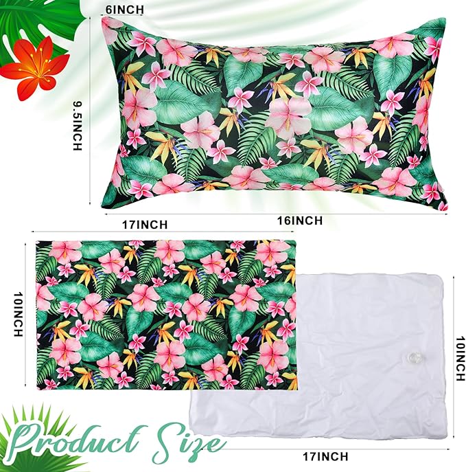 4 Pack Inflatable Beach Pillows with Removable Washable Covers Hawaii Tropical Style Portable Air Pillows for Vacation Sand Tanning Pool and Travel(Tropical Leaves)