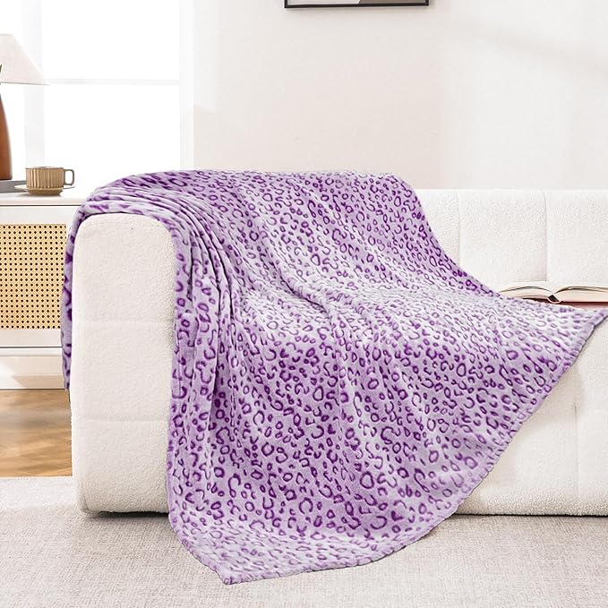 Bnuitland Purple Leopard Print Flannel Throw Blanket, 300 GSM Double Sided Fuzzy Fluffy for Bed Sofa Couch Travel, Super Soft Lightweight Cheetah Print Blanket for Adultsa and Kids, 50×60 inch