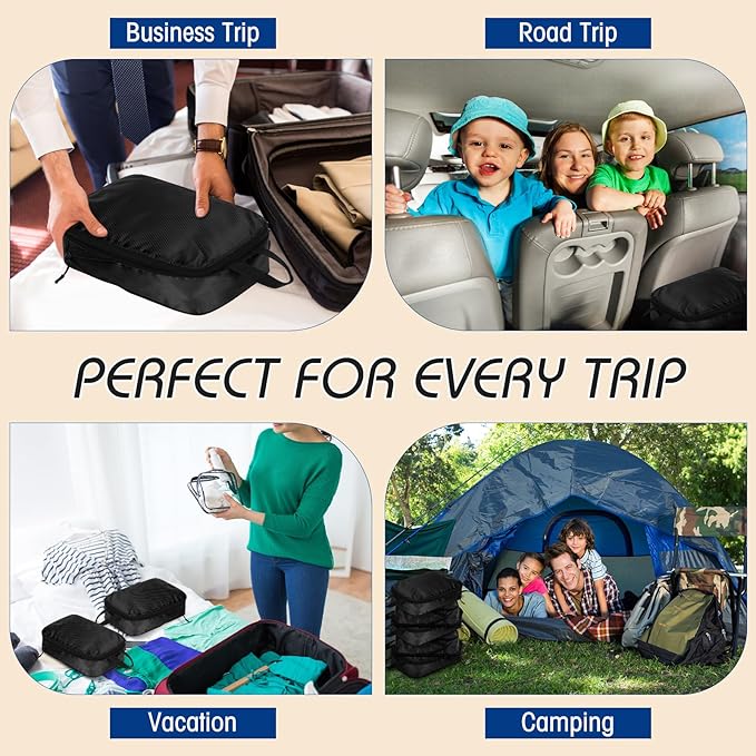 5 Pack Compression Packing Cubes for Travel Space Saving Cubes Luggage Organizer for Suitcase(Black,L)