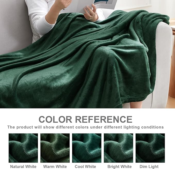 Hansleep Fleece Dark Green Full Blanket, Super Soft Flannel Fuzzy Plush Cozy Blanket for All Seasons, Dark Green, Full 84x90 Inches