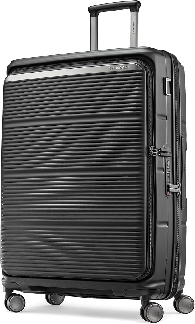 Samsonite Paralux Large Checked Luggage - Innovative Design - Quick Access Front Pocket - Dual Suspension Wheel Technology - TSA Lock - Expandable - Includes Removable Packing Cubes - Black