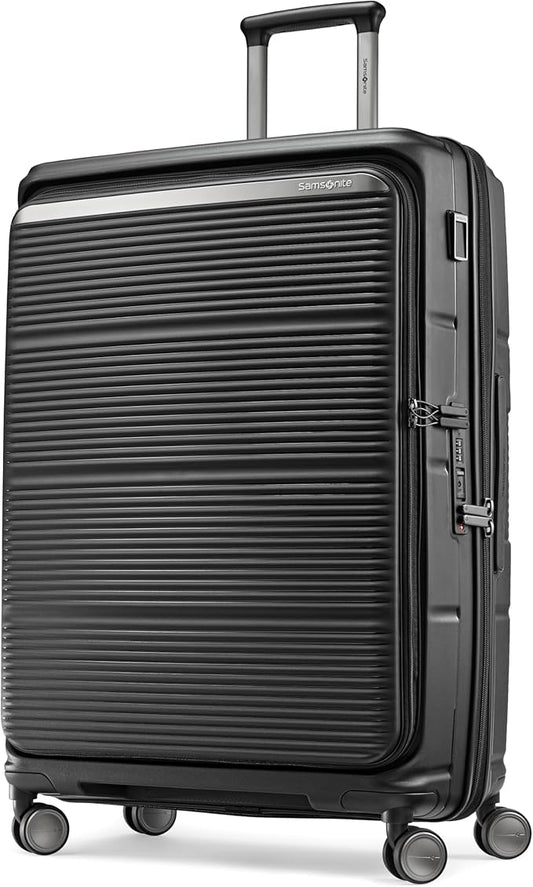 Samsonite Paralux Large Checked Luggage - Innovative Design - Quick Access Front Pocket - Dual Suspension Wheel Technology - TSA Lock - Expandable - Includes Removable Packing Cubes - Black