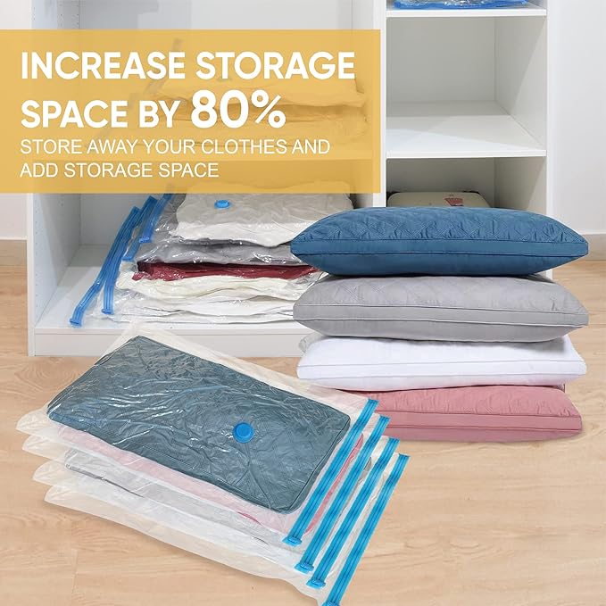 Vacuum Storage Bags, Vacuum Seal Space Saver Bags for Clothing, Travel Lugggage, Carry-on, Blankets, Comforters, Pillow, Bedding, 10 Medium