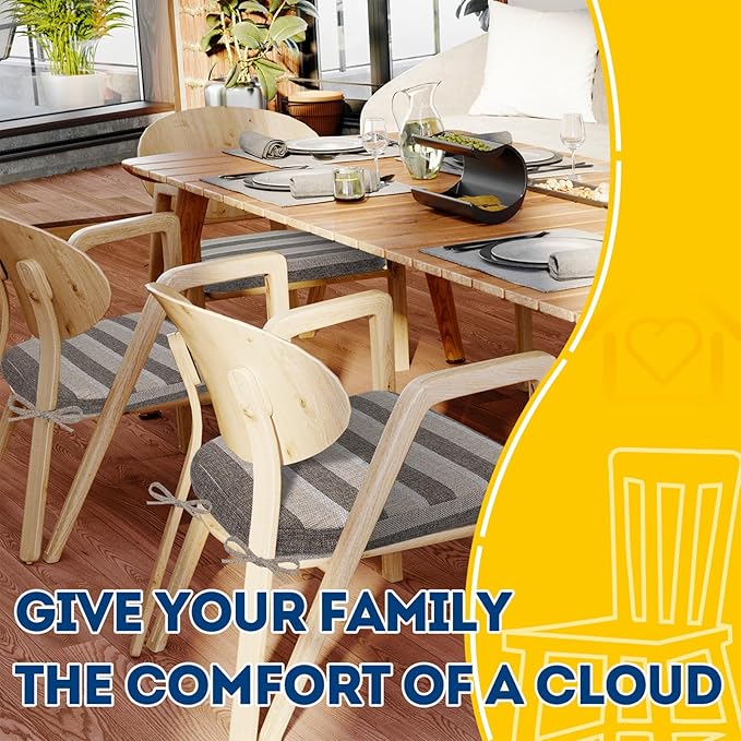 AAAAAcessories D-Shaped Chair Cushions, 2" Thick Dining Chair Pads with Ties and Removable, Machine-Washable Cover, 17" x 16", Boldstripes Chocolate/Beige