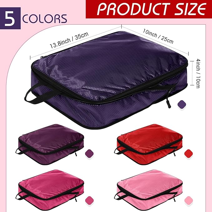 5 Pack Compression Packing Cubes for Travel Space Saving Cubes Luggage Organizer for Suitcase(Purple,M)
