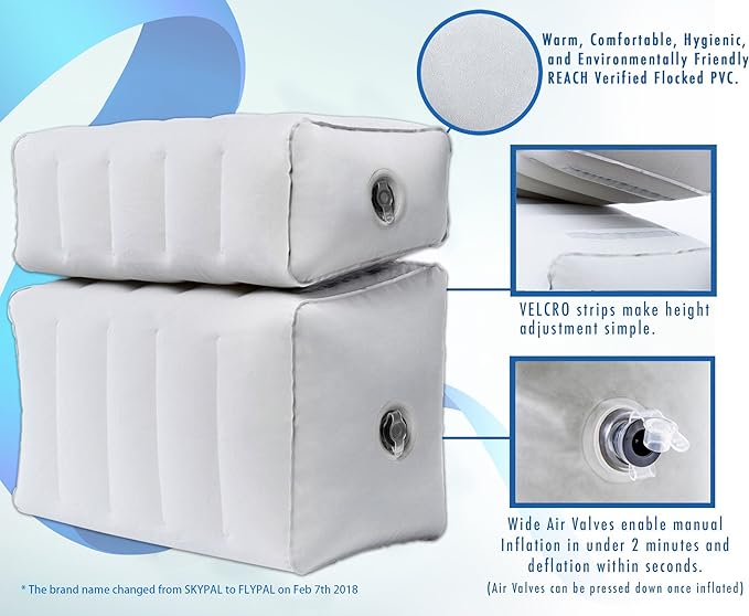 Flypal Inflatable Foot Rest Pillow, Kids Airplane Bed | Adjustable Height Leg Rest for Travel & Office | Improves Comfort & Circulation, Reduces Swelling & Fatigue | Lightweight & Portable