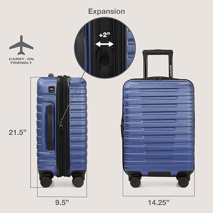 U.S. Traveler Boren Expandable Hardside Rugged Travel Luggage with 8 Spinner Wheels, Navy, Carry-on 22-Inch