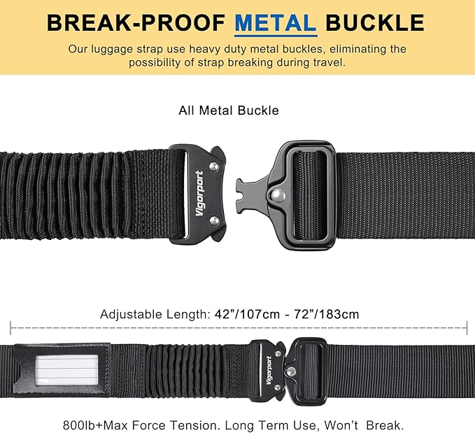 Vigorport Luggage Straps for Suitcases TSA Approved Suitcase Belt, Heavy Duty Metal Buckle Luggage Belt Strap, Stretchable Travel Strap for Luggage 72" Long (2PK)