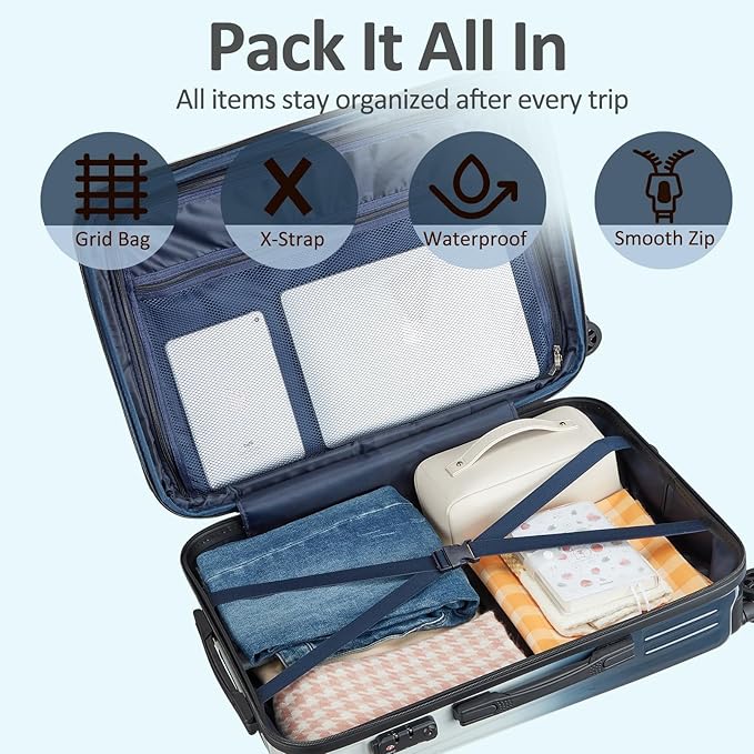 Carry on 20inch Luggage with Spinner Wheels, Lightweight PC+ABS Hard Shell Suitcases, Expandbale Storage & TSA Aprovel Lock