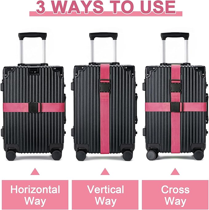 Luggage Straps for Suitcases 4 Pack, TSA Approved Travel Essentials, Luggage Strap for Travel Suitcase & Bag Closure and for Easy Identification, Travel Accessories for Safety & Convenience (Rose Red)
