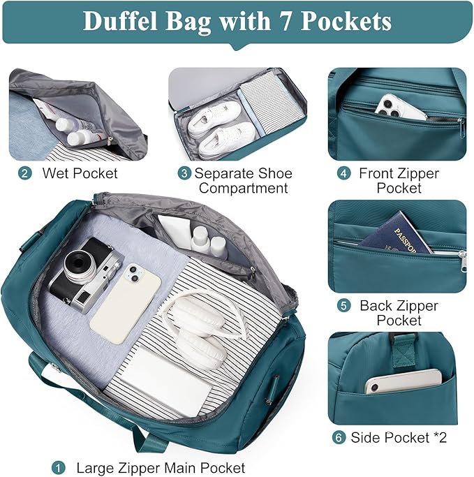 Travel Duffle Bag with Shoe Compartment, XL Weekender Bags for Women, Carry On Overnight Bags for Gym Sports & Business Trips, Water-Resistant Hospital Bag for Labor and Delivery