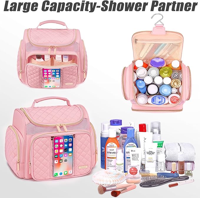 Large Toiletry Bag for Women Men,Bathroom Bag,Water Resistant Shower Bag,Makeup Bag,Portable Shower Caddy for College Dorm,Hanging Travel Toiletry Bag with Transparent Waterproof Phone Pocket