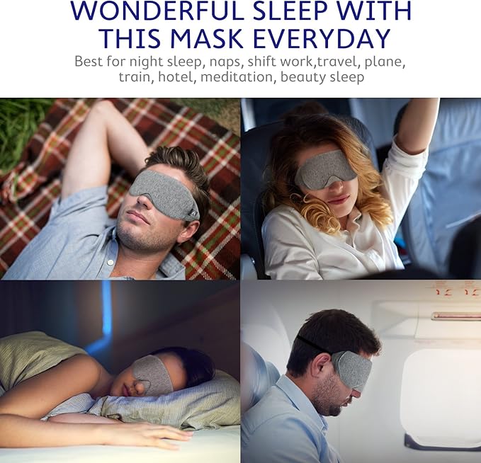 Mavogel Cotton Sleep Eye Mask - Updated Design Light Blocking with Adjustable Nose Bridge, Soft and Comfortable Night Eye Mask for Men Women, Eye Blinder for Shift Work, Includes Travel Pouch, Grey