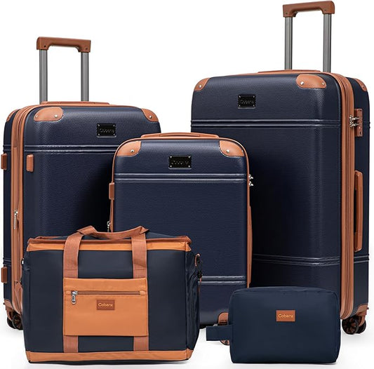 Expandable Luggage Sets 5 Piece with Detachable Spinner Wheels and TSA Lock,ABS Hard Case Suitcases with Wheels,Carry On Luggage Set