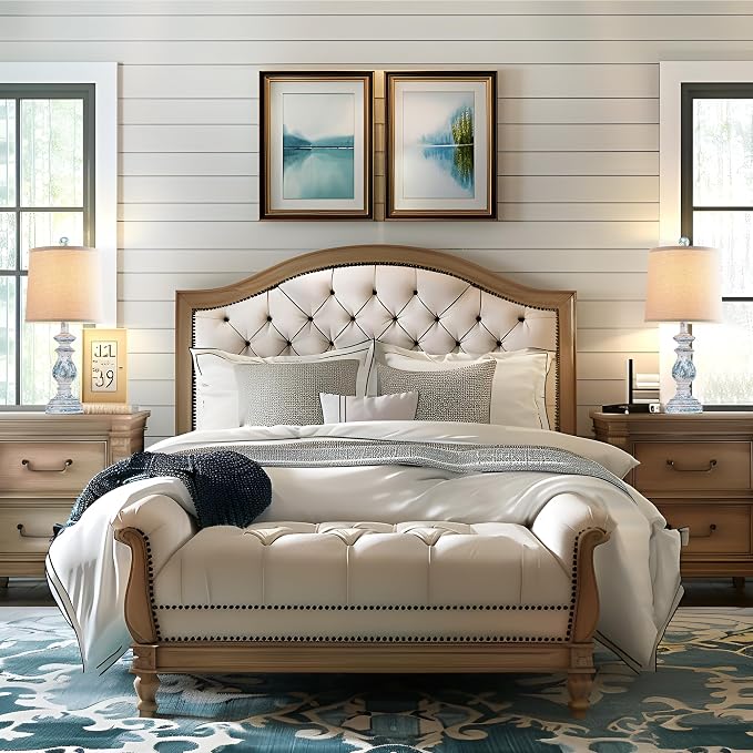 Traditional Table Lamp Set of 2, Rustic Farmhouse Table Lamps for Living Room Bedroom, 22" Bedside Desk Lamps Vintage Nightstand Lamps with Linen Shades, Washed Blue