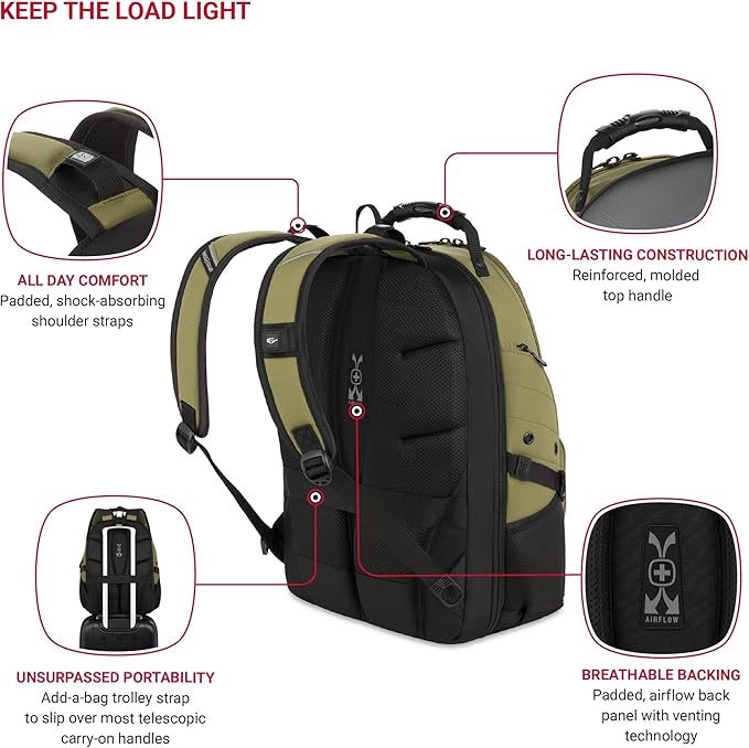 SWISSGEAR 1900 ScanSmart TSA Laptop Backpack Fits 17 Inch Laptop with RFID Protection and Tablet Pocket, Olive Branch, 19-Inch