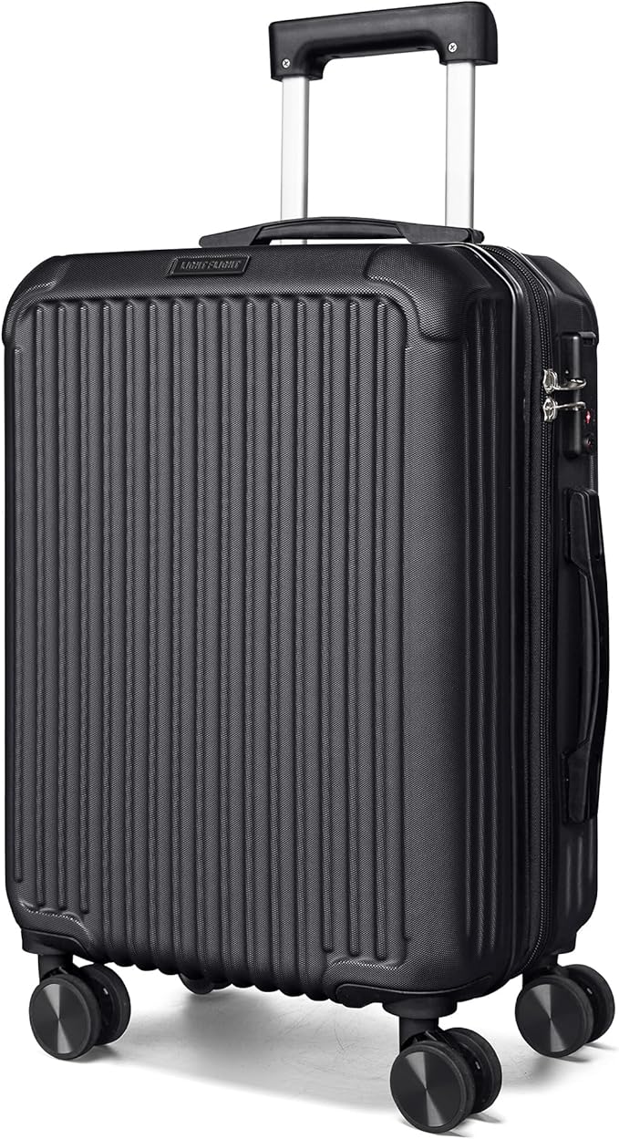 LIGHT FLIGHT Carry On Luggage 22x14x9 Airline Approved, Durable Hard Shell Carry On Suitcases with Wheels, Expandable Hardside Lightweight Travel Luggage with TSA Lock 20 Inch Carry on, Black