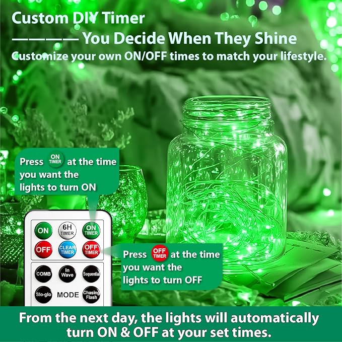 HXWEIYE 6 Pack Rechargeable Fairy Lights with Remote, 7ft 20LED | Battery Operated, 8 Modes & DIY Timer, Mini Twinkle String Light for Mason Jar Wedding Table Wreath Christmas,Green
