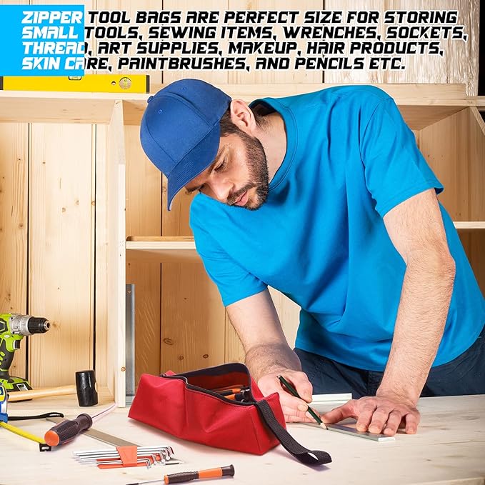 9 Packs Small Tool Pouch Zipper Tool Bags Canvas Waterproof Versatile Hand Zippered Tool Pouches Heavy Duty Multipurpose Zipper Tool Pouch Tote Bag for Organizer Storage (11.8 x 3.9 x 3.9 Inch)