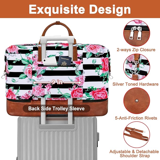 Travel Weekender Bag for Women, 21" Overnight Bag with Shoe Compartment 50L Large Travel Duffel Bag Carry On Tote for Weekend, Overnight, Business Trips, Water Resistant