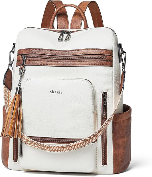 Shrrie Vegan Leather Laptop Backpack for Women 15.6 inch Work Backpack Fashion Travel Backpack Purse for Travel College Work