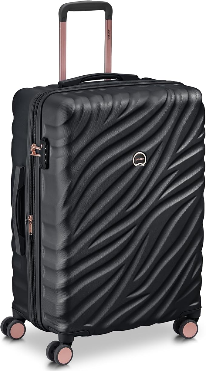 DELSEY PARIS Alexis Hardside, Medium Checked, Expandable Luggage with 4 Spinner Wheels, Lightweight Suitcase, 25-Inch, Black/Rose Gold