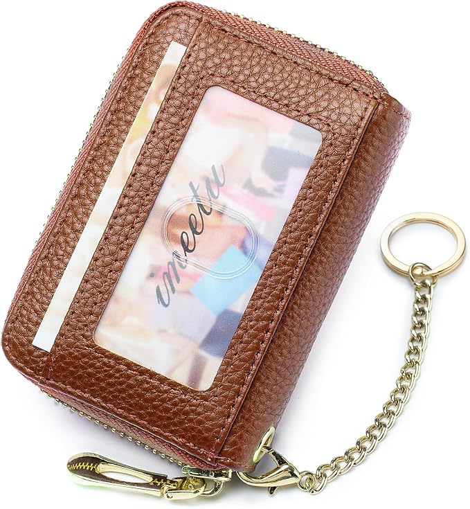 imeetu RFID Credit Card Holder, Small Leather Zipper Card Case Wallet for Women