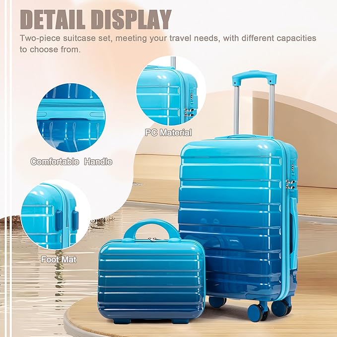 Hardside Luggage, Lightweight Durable Suitcases with Spinner Wheels Navy(horizontal stripe)