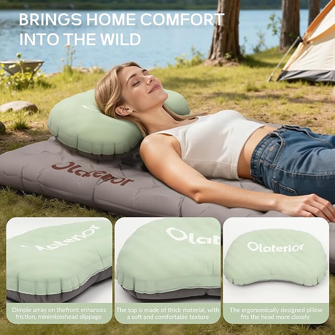 Ultralight Inflatable Camping Travel Pillow, Compact Portable Backpacking Pillow, Ergonomic Blow Up Camp Pillows for Beach, Camping, Hiking, Backpacking & Airplane Travel