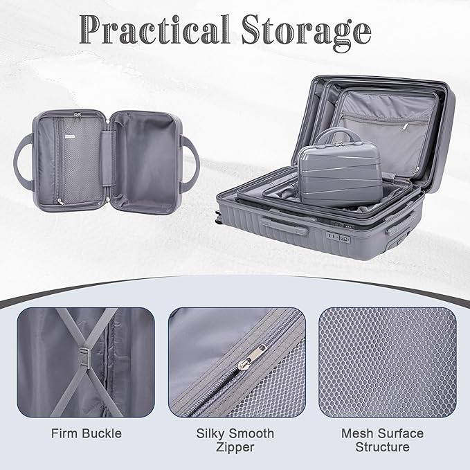 Hardside 4 Luggage Set, Lightweight Wave Suit Case with Spinner Wheels