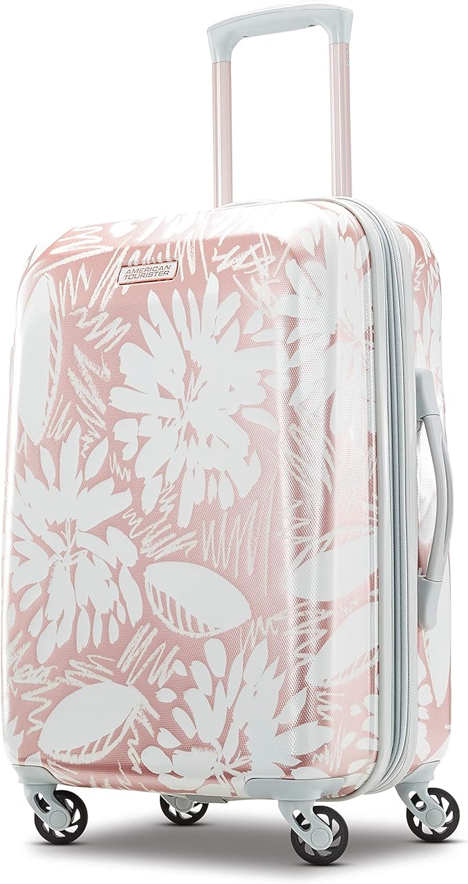 American Tourister Moonlight Hardside Expandable Luggage with Spinner Wheels, Ascending Gardens Rose Gold, Carry-On 21-Inch