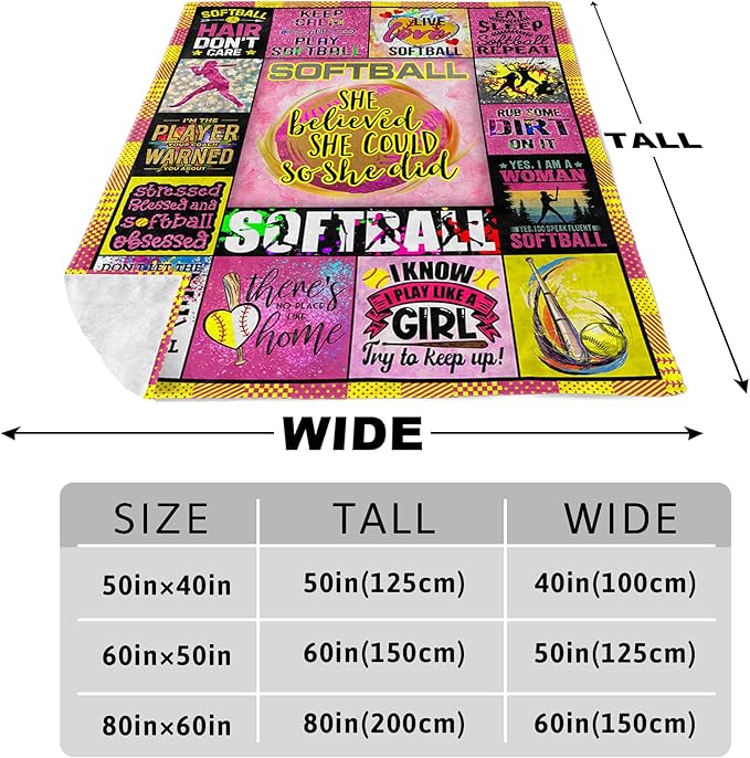 Softball Accessories Gifts for Girls Team, Softball Blanket Birthday Party Favors for Lover/Player 50" x 40"