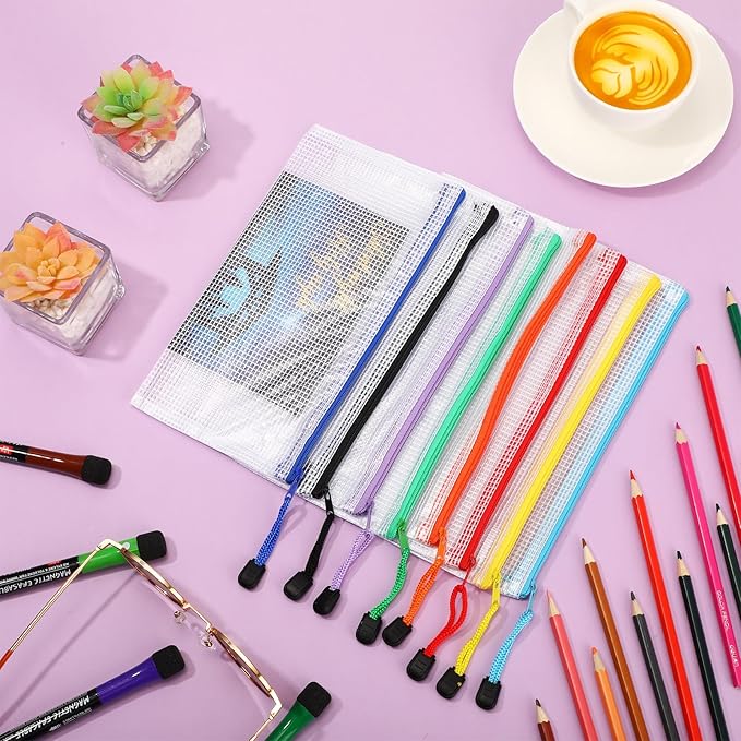 Jetec 32 Pcs Mesh Zipper Bags Toy Storage Bikini Organizer Bag Bolsas Para Guardar Trajes De Bano Waterproof Zipper Reusable Pouch Puzzle Multipurpose for Storage Office(Sweet Color,9.5 x 4.5 Inch)