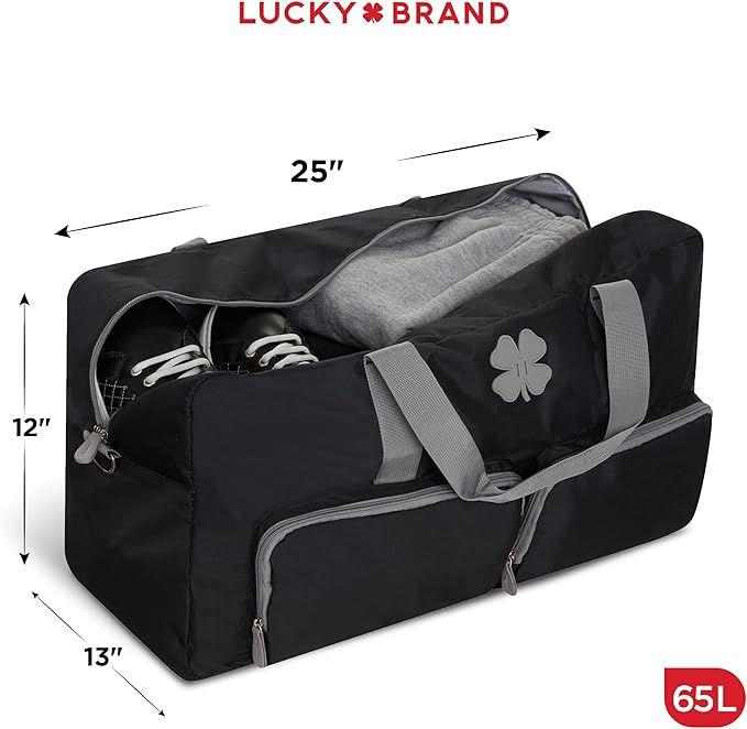 Lucky Travel Duffel Bags 65L, Gym Bag, Travel Bag & Large Duffle Bag for Men, Foldable Overnight Weekender Bags for Women & Men with Adjustable Shoulder Strap, Black