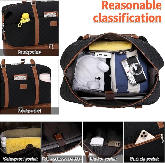 Weekender Bag, Large Travel Duffel Bag for Women, Carry on Overnight Bag with Shoe Compartment and Toiletry Bags