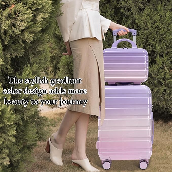 Gradient Purple-Pink Luggage Set 14" & 20" - 2 Piece PC Spinner Wheel Suitcases with Combination Lock, Lightweight Carry On for Business & Vacation