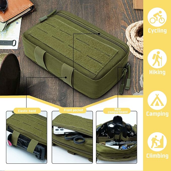 2 Pack 1000D Laser Cut Molle Pouches - Tactical Compact Water-Resistant Utility Admin Pouch for Vest Backpack Duty Belt Tactical Vests