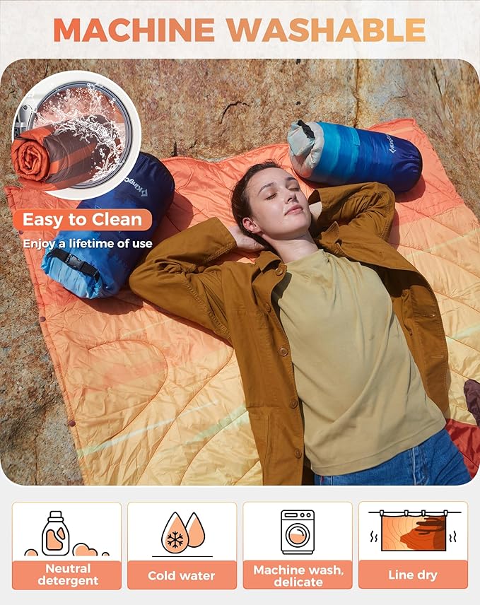 KingCamp Ultralight Camping Blanket, Packable Down Alternative Puffy Printed Wearable Blanket with Snap Buttons & Corner Loops Weatherproof Quilt for Outdoor Travel Stadium (78.7" x 57.1", Cactus)